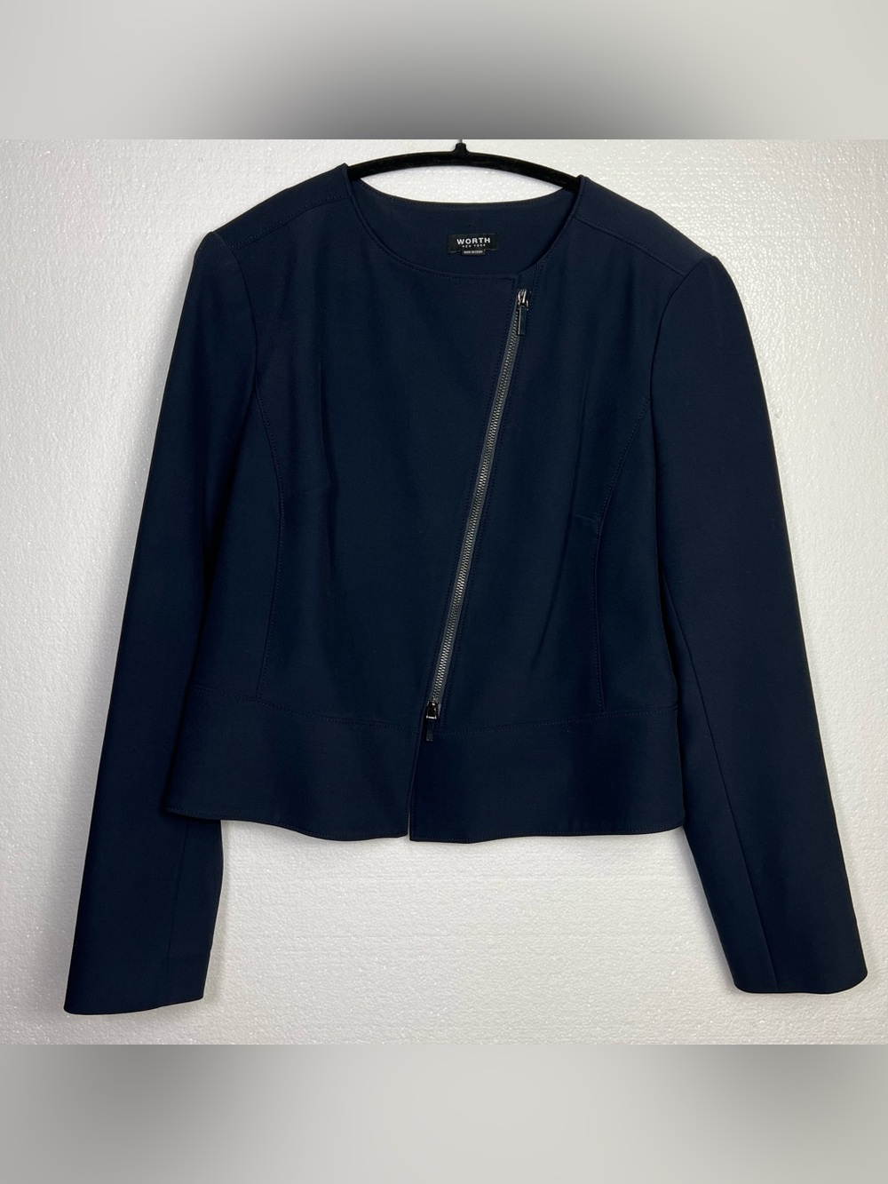 Worth navy solid zipper designer jacket size M